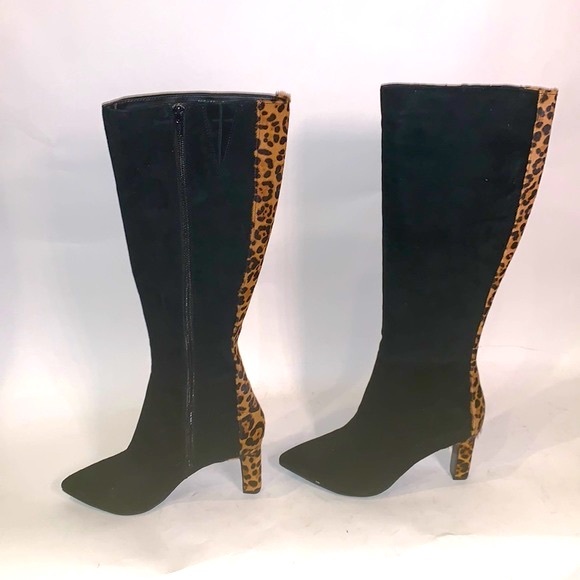 Alfani Step N Flex Tadashi heeled boot in black suede and leopard print … - Picture 1 of 10